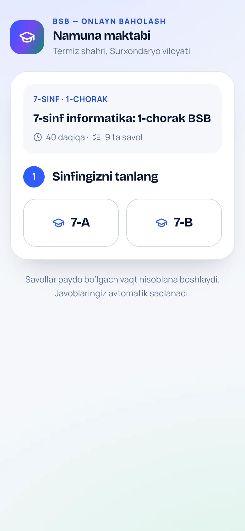 1. Sinfini tanlaydi